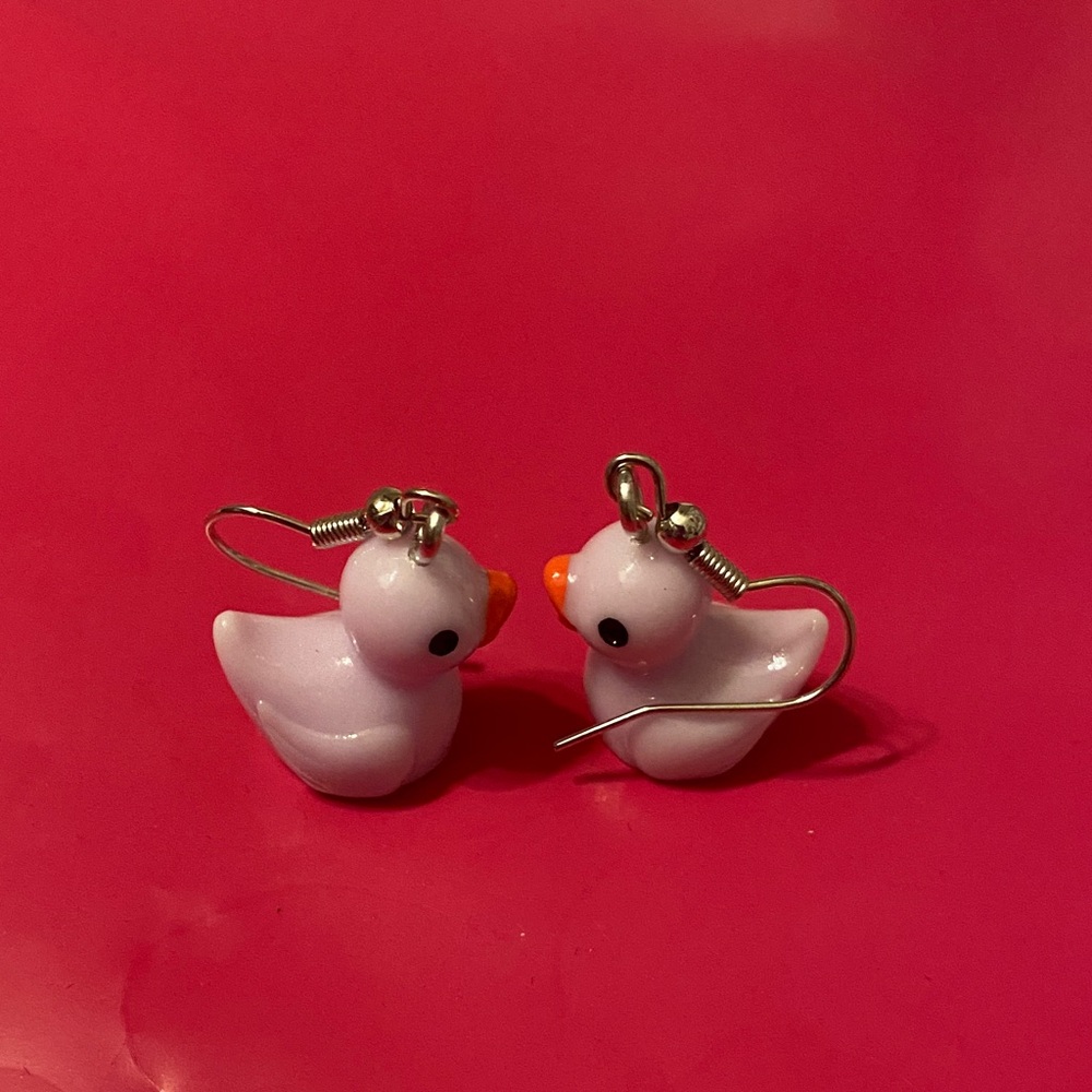 Adorable Pink Duck Bird Earrings